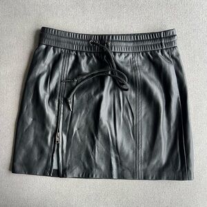 Kendall & Kylie Black Faux Leather Drawstring Mini Skirt